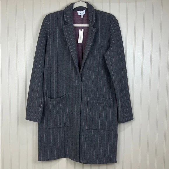 NWT Anthropologie Women’s Harlyn Morgan’s Gray Pinstripe Longline Blazer Small